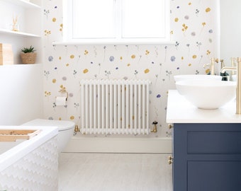 Dainty Delicate Winter Floral Hand Painted Wallpaper Simple and Minimal 2022 Collection. Watercolor.Peel and Stick.Removable.Accent Wall up*