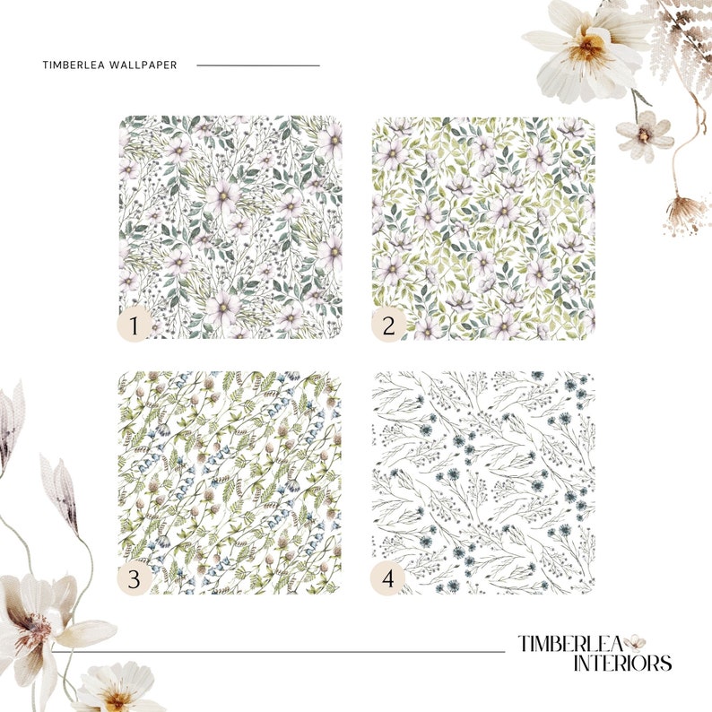 Watercolor Botanical Wildflower. 4 Pattern Options Available. Removable Peel Stick and Traditional Wallpaper Options. Accent Wall. image 3