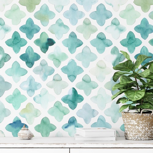 Watercolor Wallpaper. Hand Painted. Peel and Stick Etsy