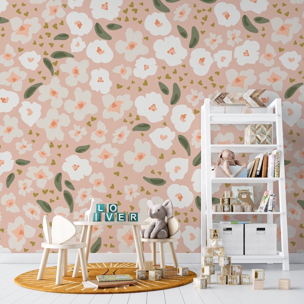 Pink Floral Wallpaper Etsy