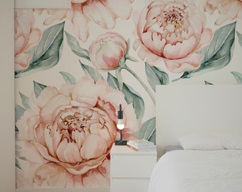 Grand papier peint de pivoine. 2022. Papier peint mural pivoine. Peel + Stick et options traditionnelles. Accent Wall.mis à jour