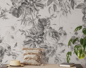 Toile De Jouy Wallpaper. 2022 Collection. Monochrome Floral. Peel + Stick and Traditional Options. Accent Wall.update. 75 Inch