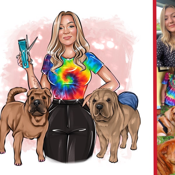 Pet Groomer Logo Design,Pet Breeder Logo,Horse Treating Logo,Dog Walker logo,Family Logo with Pet,Pet Logo,Cartoon logo,Digital Portrait
