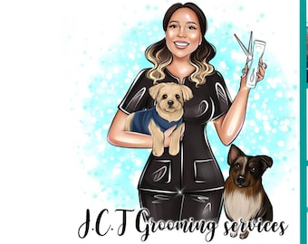 Logo-ontwerp huisdiertrimmer, logo huisdierfokker, logo Dog Walker, familielogo met huisdier, huisdierlogo, cartoonlogo, digitaal portret, aangepast bedrijfslogo