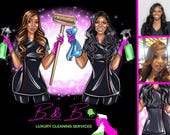 Cleaning Business Logo,House chores Logo,Cartoon Logo Design,Office Cleaner Logo,Housekeeper Logo,Avatar Logo,Maid Service,Digital Logo