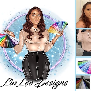 Logotipo de diseñador de interiores, logotipo de decoración del hogar, logotipo de pintor de muebles, diseño de logotipo de decorador, logotipo de dibujos animados, logotipo de empresa, logotipo de Avatar, retrato digital