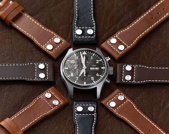 Correas de reloj de piloto de cuero con remaches B & R Bands para IWC (20 mm, 21 mm y 22 mm)