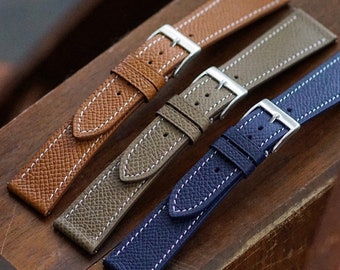 B & R Bands French Textured Leather Watch Band Straps Quick Release Spring Bars 19mm 20mm