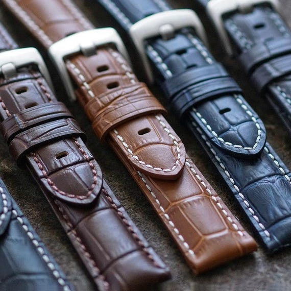 B & R Bands Gator Leather Watch Band Straps - Choice Of Colors - 20mm 22mm 24mm
