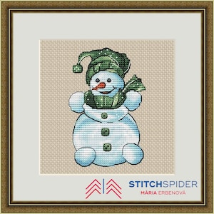 A Smiling Snowman, counted cross stitch pattern to download, pdf, cssaga file, needlepoint embroidery, chart to download