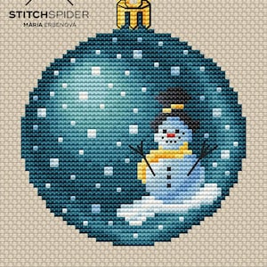 Christmas ball - blue snowman, counted cross stitch pattern to download, pdf, cssaga file, needlepoint embroidery, chart to download