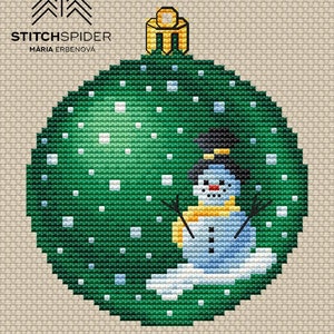 Christmas ball - green snowman, counted cross stitch pattern to download, pdf, cssaga file, needlepoint embroidery, chart to download