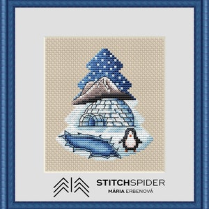 Penguin Igloo Christmas Tree Counted Cross Stitch Pattern (PDF Download)