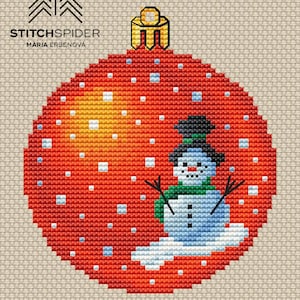 Christmas ball - orange snowman, counted cross stitch pattern to download, pdf, cssaga file, needlepoint embroidery, chart to download