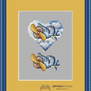 Little aviator and plane, counted cross stitch pattern to download, cssaga file, needlepoint embroidery, chart to download