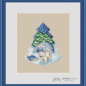 Igloo and Bear Cross Stitch Pattern, Winter Christmas Ornament (PDF Pattern)