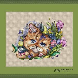 May Cat counted cross stitch pattern, pdf, cssaga file, needlepoint embroidery, chart to download