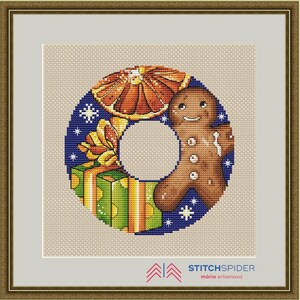Winter wreath counted cross stitch pattern with wreath with a Christmas motif, pdf, cssaga file, needlepoint embroidery, chart to download