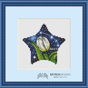 Space Tulip White, counted cross stitch pattern with flower, pdf, cssaga file, needlepoint embroidery, chart to download