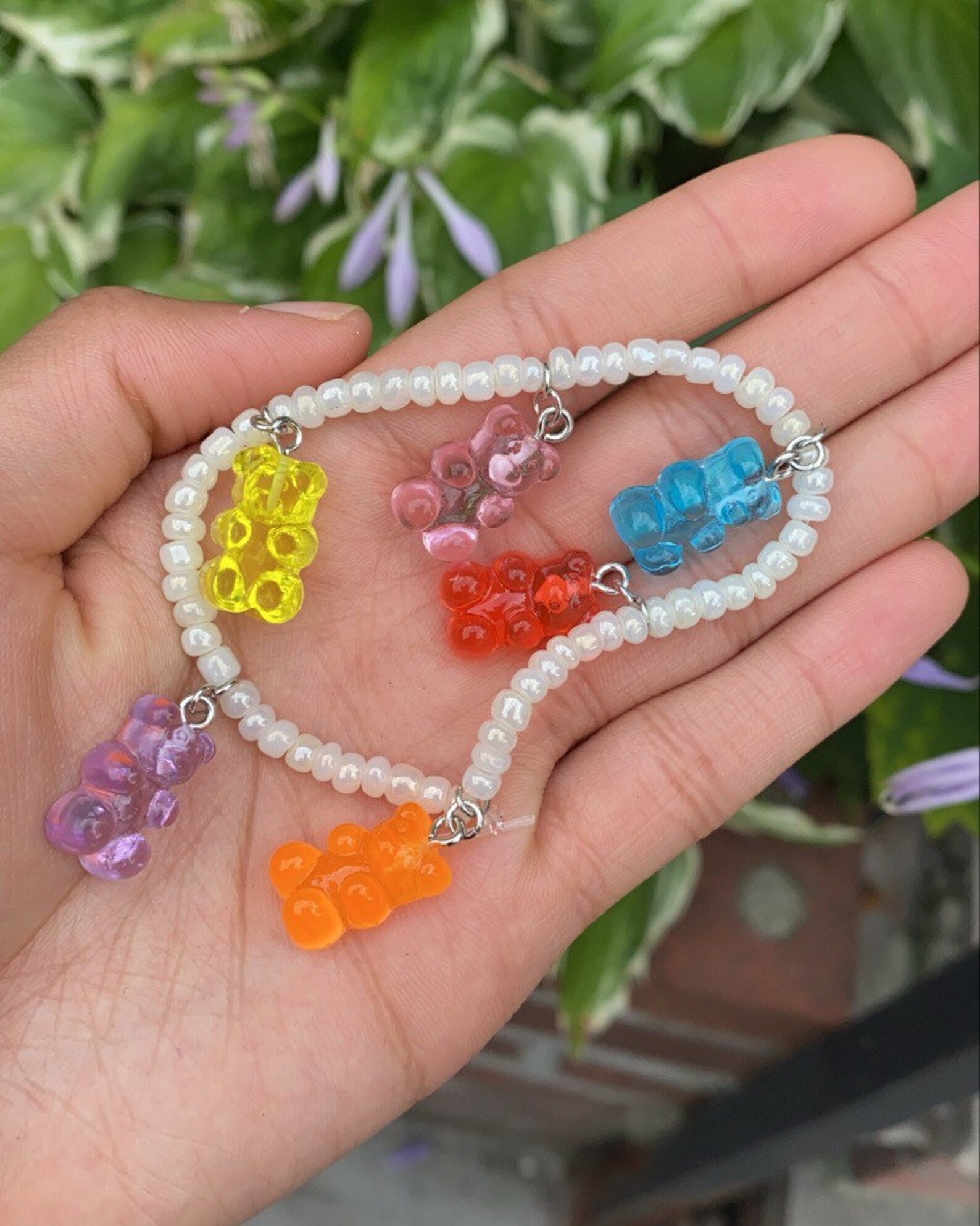 Beaded Rainbow Gummy Bear Bracelet Handmade With Pearl Beads | Etsy