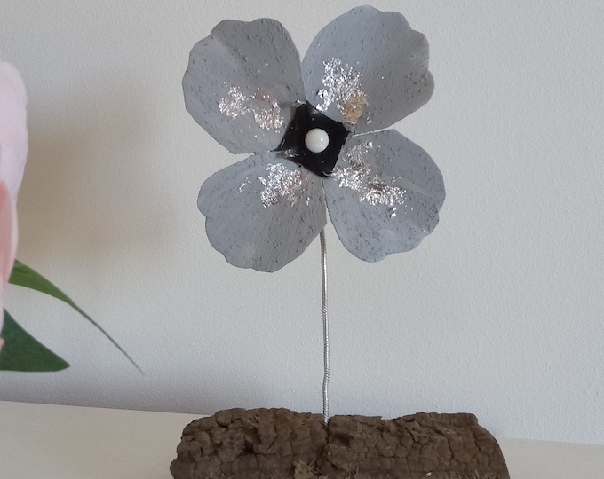 Driftwood metal flower sculpture