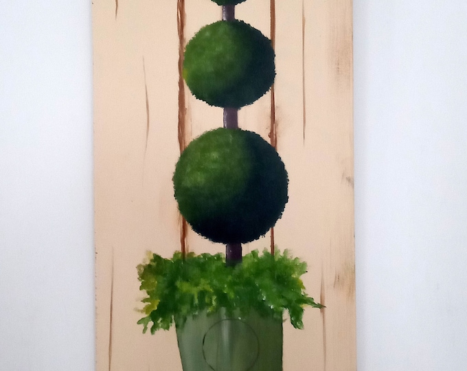 Boxwood board in pot on wood acrylic paint - customizable