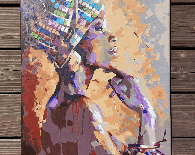 Modern painting portrait brown african woman