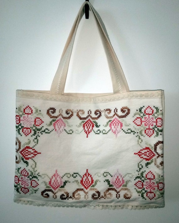 Tote bag handmade cross stitches Etsy