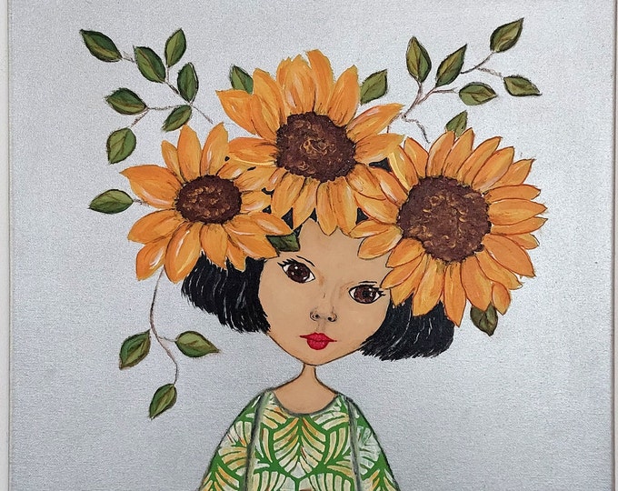 Modern girl painting flowers