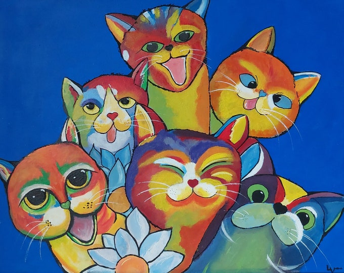 Colorful cats painting Cats then