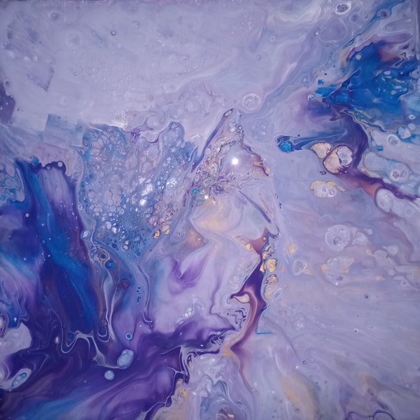 Tableau abstrait pouring violet