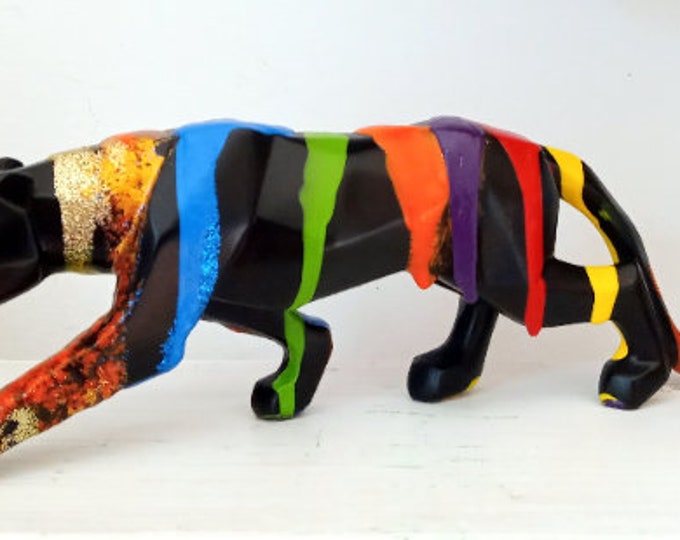 Panther sculpture colorful resin