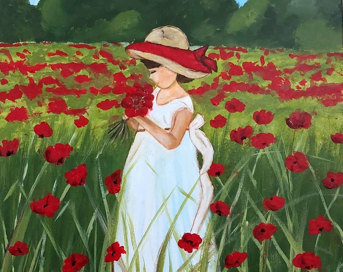 Painting little girl with poppies
