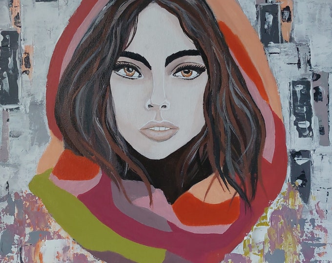 Colorful modern woman portrait painting