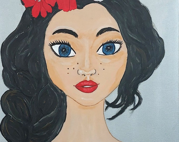 Modern girl painting with big eyes