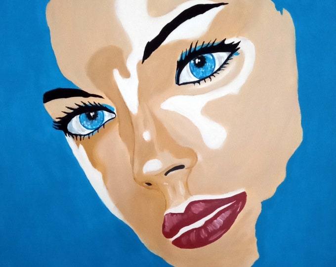 Portrait painting modern woman blue