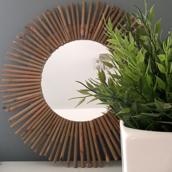 Miroir rond en bambou