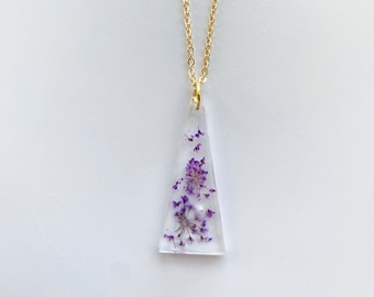 Skinny Triangle Purple Flower Cluster Necklace