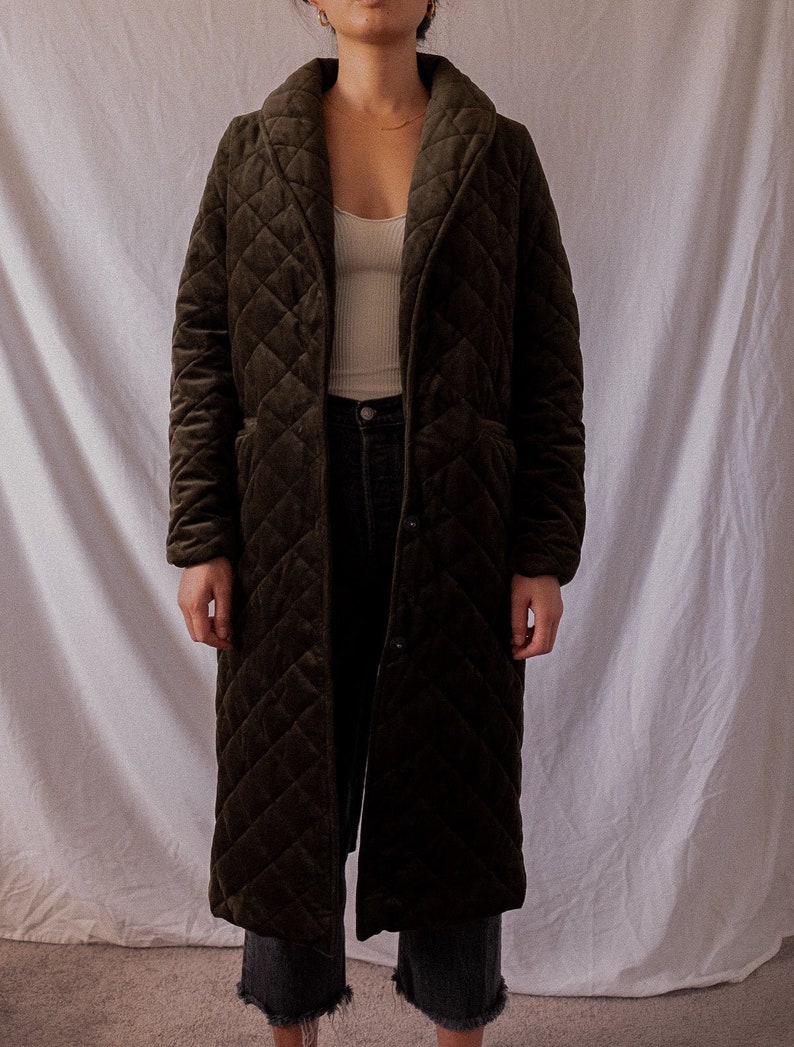 QUILTED SMOKERS JACKET Quilted Green Velvet Duster Jacket Etsy
