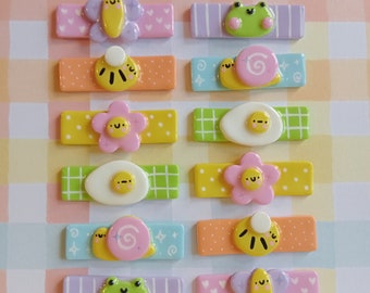 rainbow pastel doodle kawaii clay hairclips