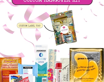 May include: A custom hangover kit containing various personal care items including Emergen-C, Neutrogena wipes, Shout Wipe & Go, Liquid I.V. hydration mix, Nexcare bandages, strawberry lip butter, dental floss, and Grace & Stella energizing eye masks.