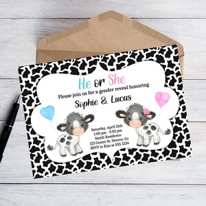 Cow Gender Reveal Invitation: Farm He or She