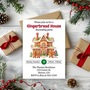 Gingerbread Decorating Invitations,  Christmas Party Invites, Christmas Invitations, Holiday Party, Kids Party