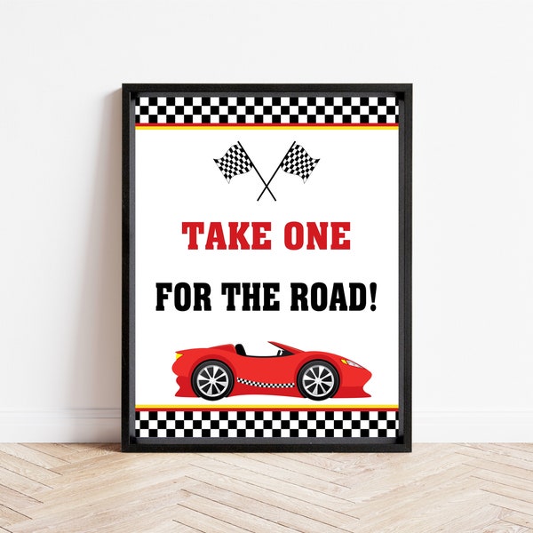 Race Car Favor Sign, Race Car Party Sign, Race Car Party Décor, Red Race Car,  Take One For The Road