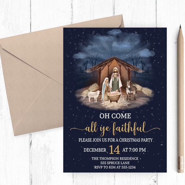 Nativity Invitation, Religious Invitation, Church Invitation, Christmas Party Invitation, Holiday Party Invitations