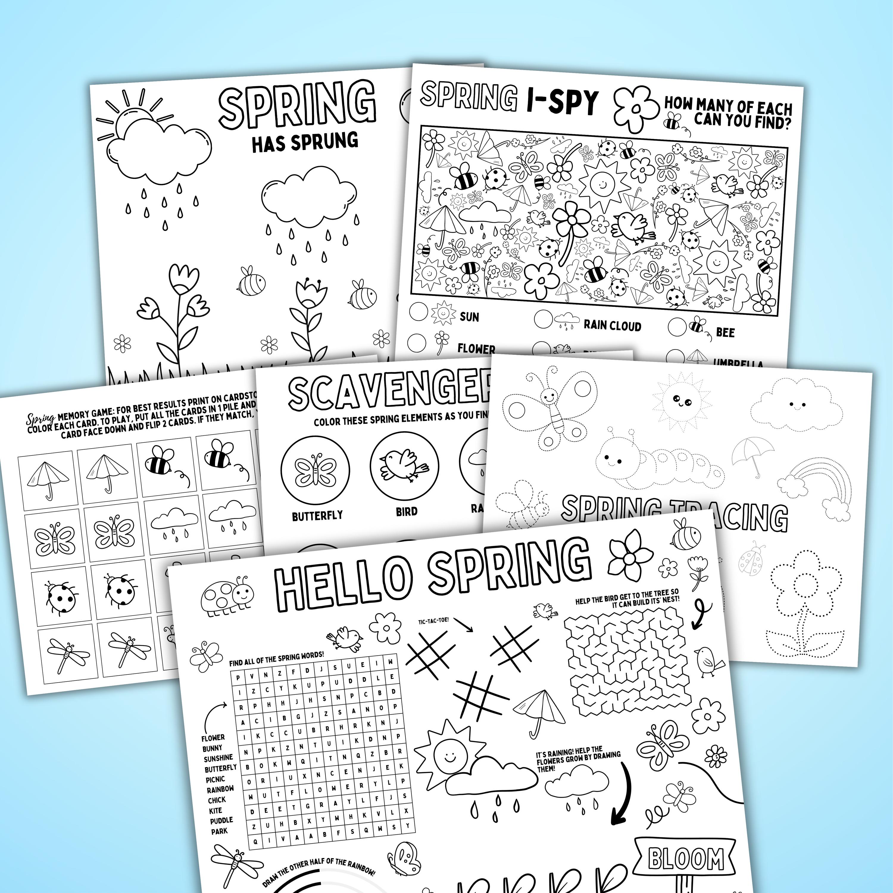 Spring Coloring Placemat: Kids Activity Pages - Etsy