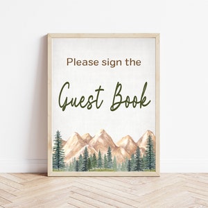 Let the Adventure Begin Baby Shower, Woodland Baby Shower, Forest Baby Shower, Mountain Baby Shower, Guest Book Sign