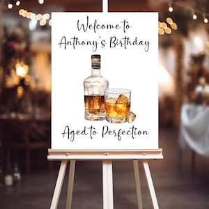 Whiskey Birthday Party Sign: Aged to Perfection Decor