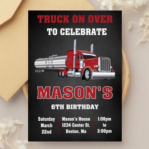 Semi Truck Birthday Invitation: 18 Wheeler Party