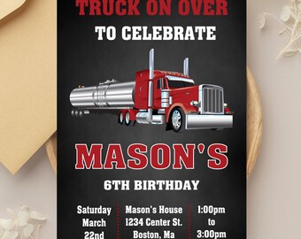 Semi Truck Birthday Invitation: 18 Wheeler Party